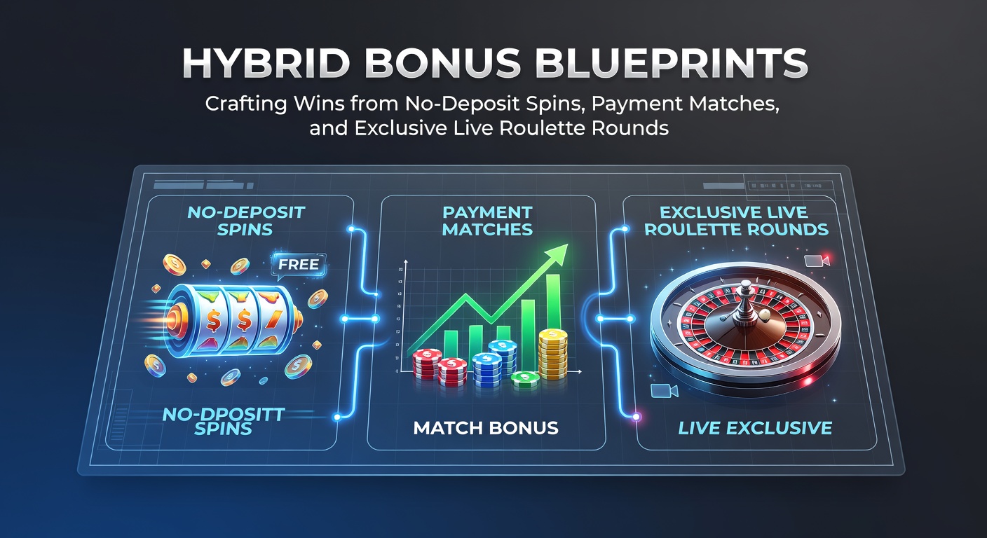 Visuelle Darstellung einer Hybrid-Bonus-Strategie mit Spins, Matches und Roulette-Tisch