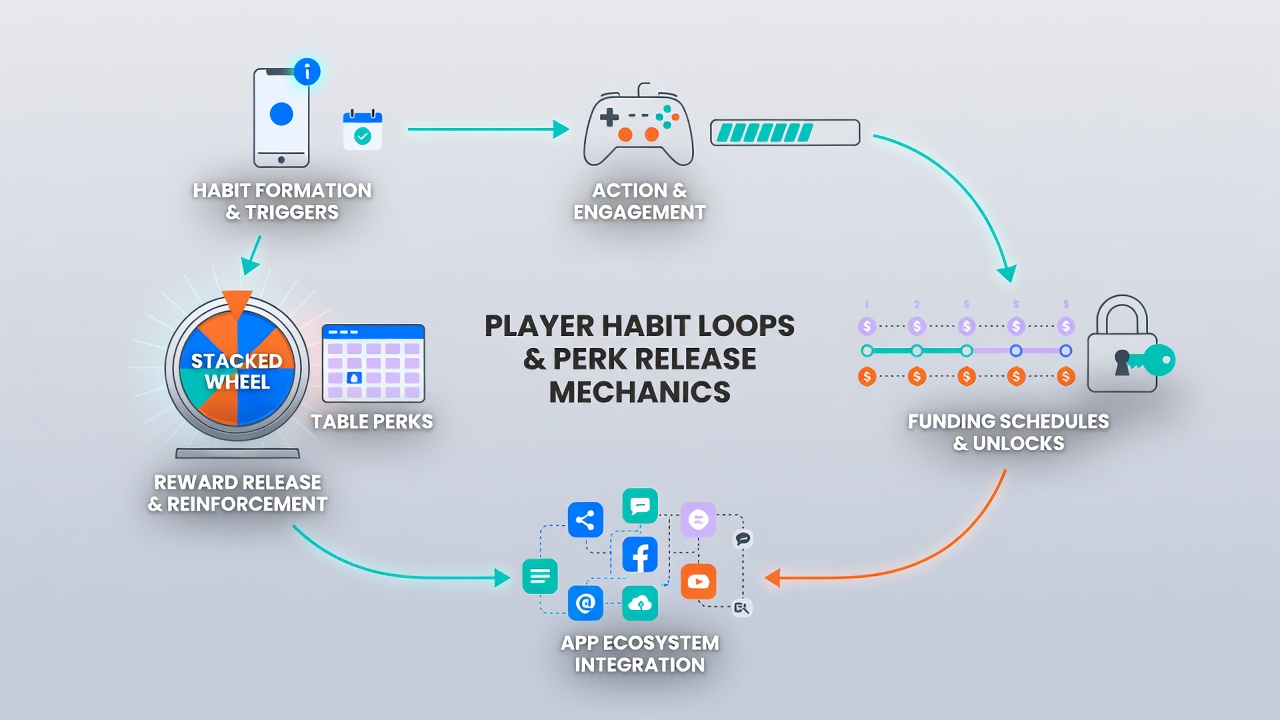 Illustration von Finanzierungszyklen und gestapelten Belohnungen in App-basierten Spielsystemen