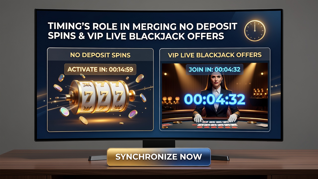 Visualisierung der synchronisierten Bonusaktivierung mit No-Deposit-Spins und VIP-Blackjack-Tischen