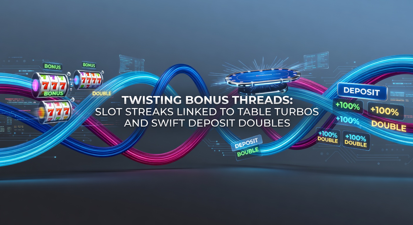 Grafik zeigt verflochtene Bonusfäden mit Slot-Maschinen, schnellen Tischspielen und Einzahlungsboosts in einem dynamischen Casino-Layout